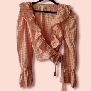 Courtyard LA Gigham Poet Ruffle Blouse